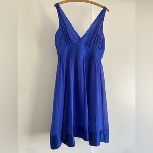 Royal Blue V-Neck Empire Waist Dress 100% Silk Sz 10